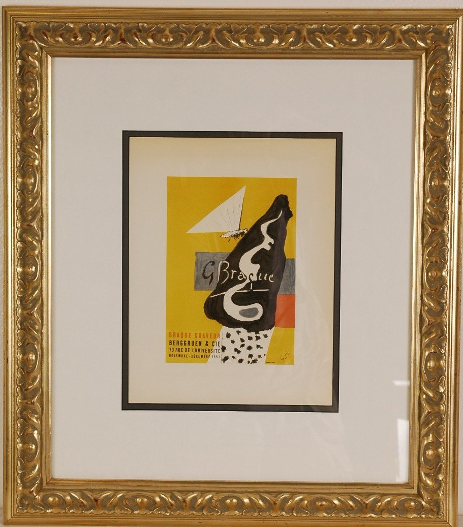 Georges Braque Ltd Ed Litho 20" x 23": After Georges Braque "Braque Graveur (Braque's Engravings)" Collectible Limited edition Lithograph print plate signed. Printed in France 1959. Framed 20.5" x 23"
