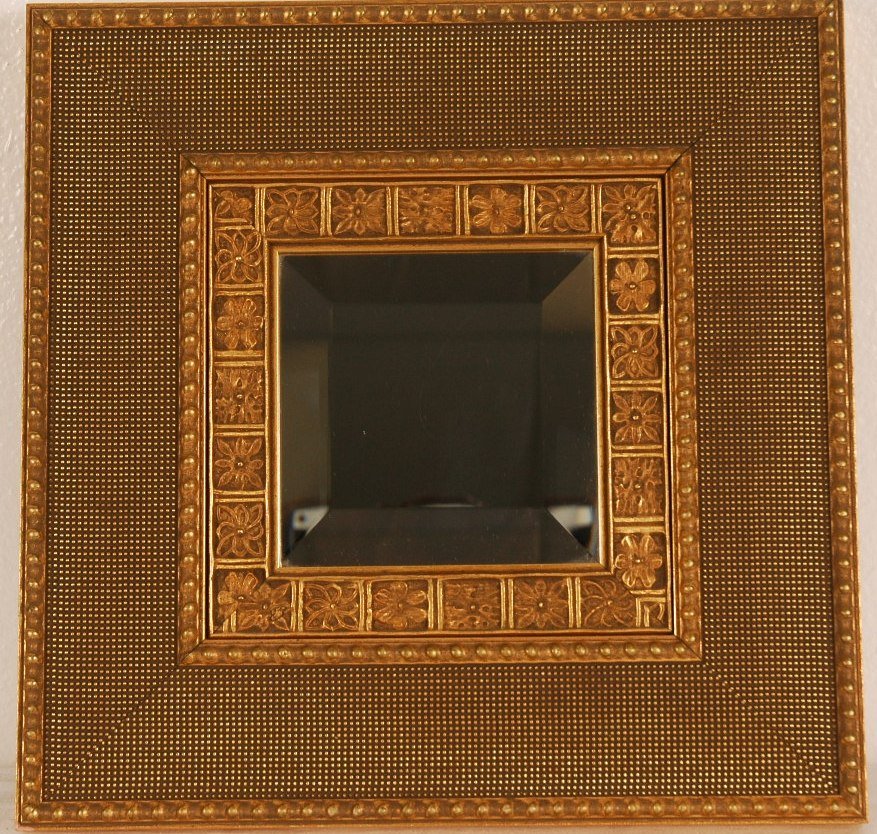 Italian Framed Beveled Mirror 12" x 12": Hand crafted Italian custom picture frame from the Roma Collection. Beveled mirror. COA on back.