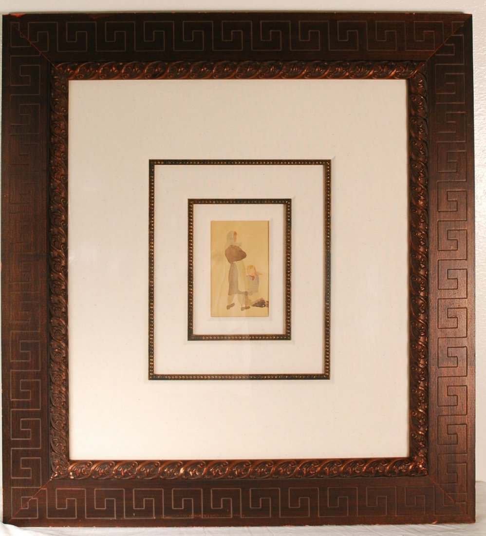 Camille PIssarro Original Watercolor RARE Signed : 11 page appraisal from Abigail Hartmann Associates in 2004 listed appraisal value of $16,000. Hand signed by Camille Pissarro (1830-1903). Watercolor and pencil on paper, laid on card. Pencil initials