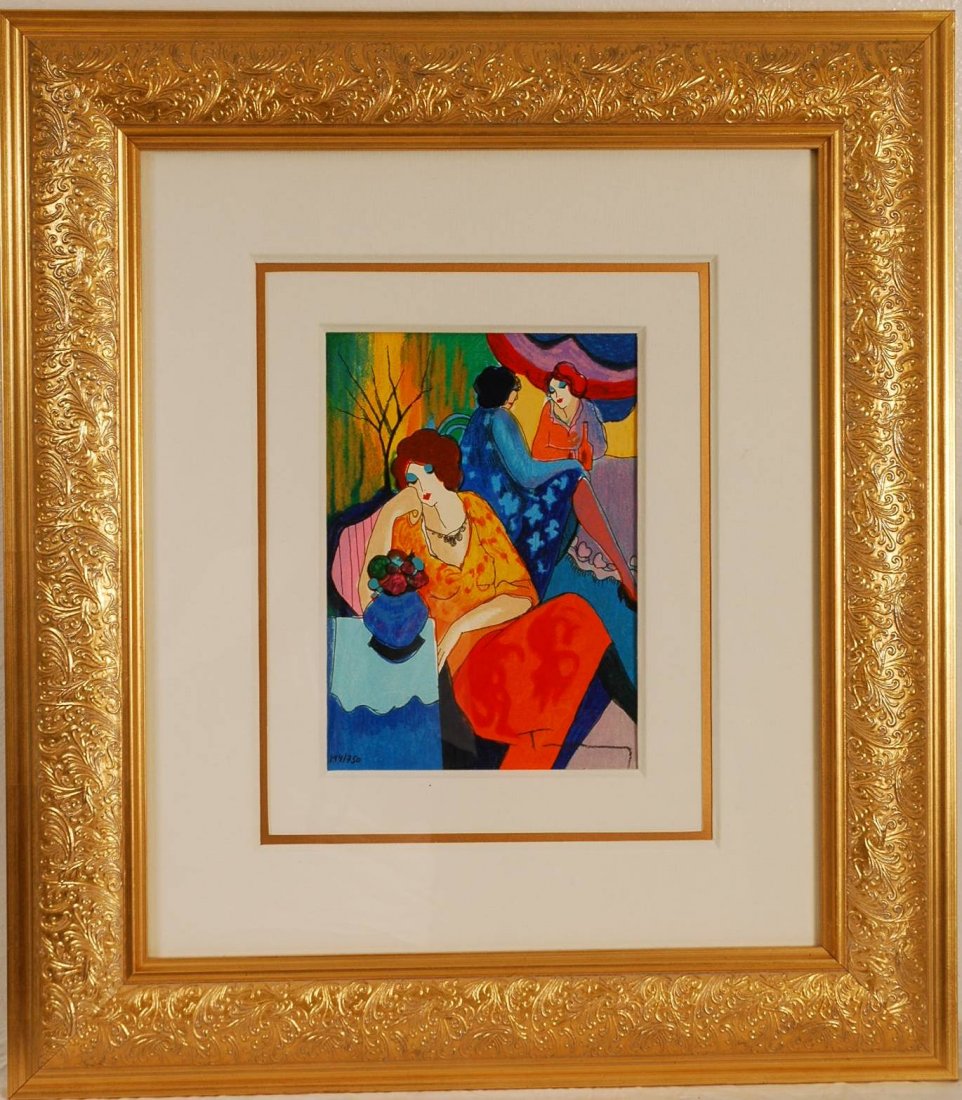 Itzchak Tarkay "Quiet Afternoon" Recently Decease: Limited edition serigraph hand signed and numbered by the artist numbered 194/750. Framed in ornate gold leaf, double matted. 27"H x 24"L. COA attatched