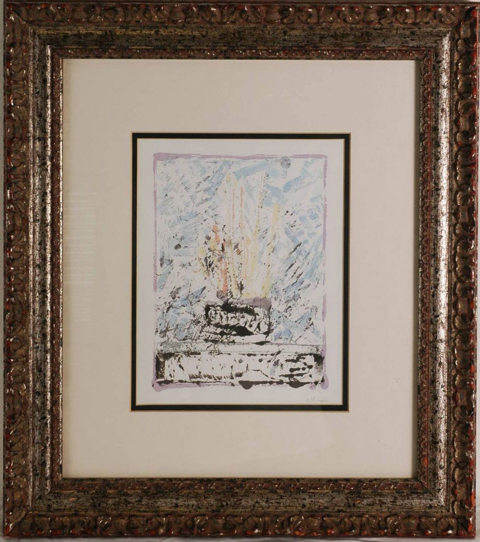 Jasper Johns "Saravin": Color print framed and signed by the artist. 18.5"W x 21"H. Double matted, some yellow in framing from age.