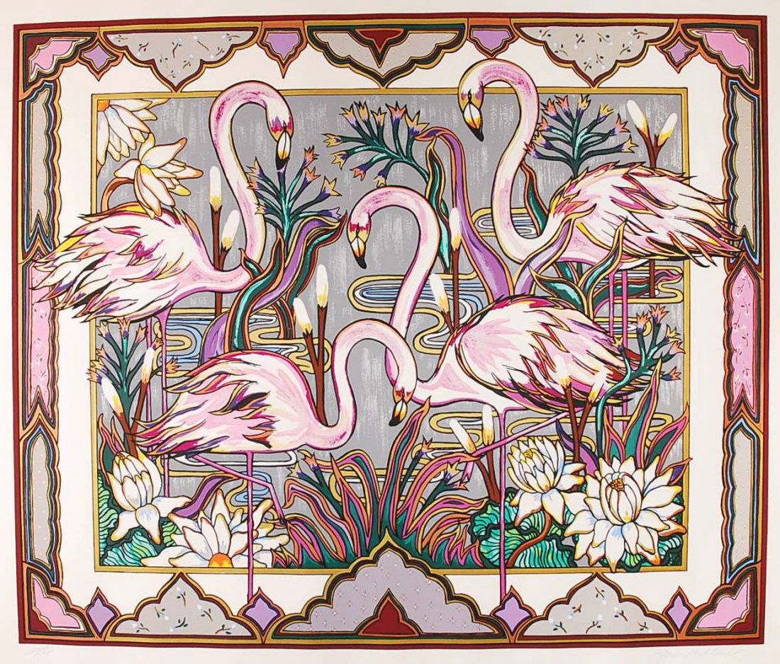 Artist Proof by Four Time International Artist of the Y: Artist proof serigraph by four time "International Artist of the Year" recipient, Mara Abboud. Museum quality, twenty one separate silk screens with gold and copper metallics. Hand signed by the artis