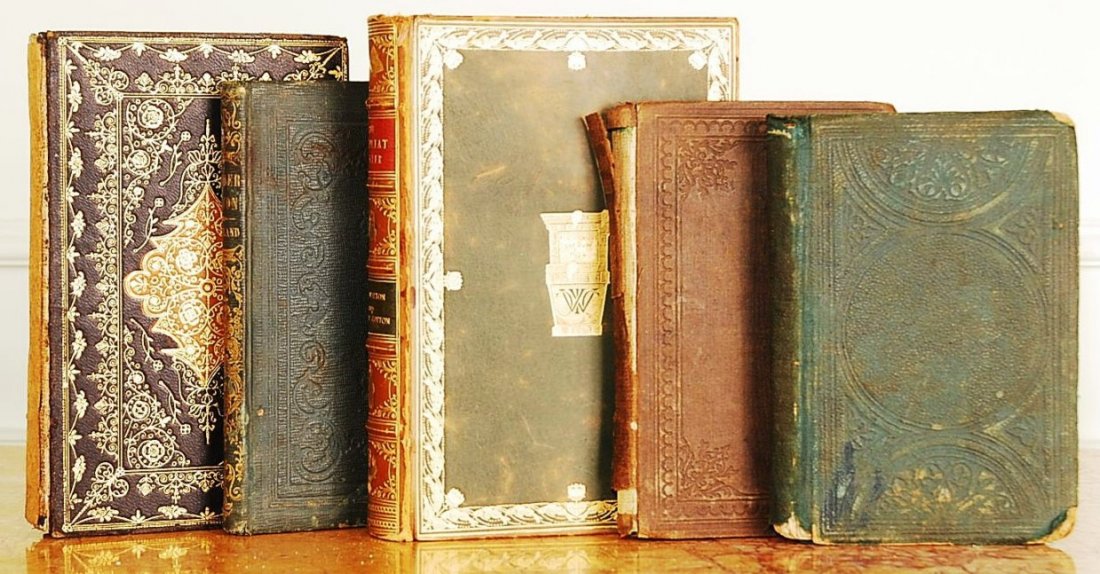 Collection of 5 Antique Books, Various Authors and Date: Royal & Loyal Sufferers by Cecil Deedes Decorative volume published in 1903 by F E Robinson & Co. Limited edition, this being no. ? of 320. Volume V The Russell Press Stuart Series. Book contains larg