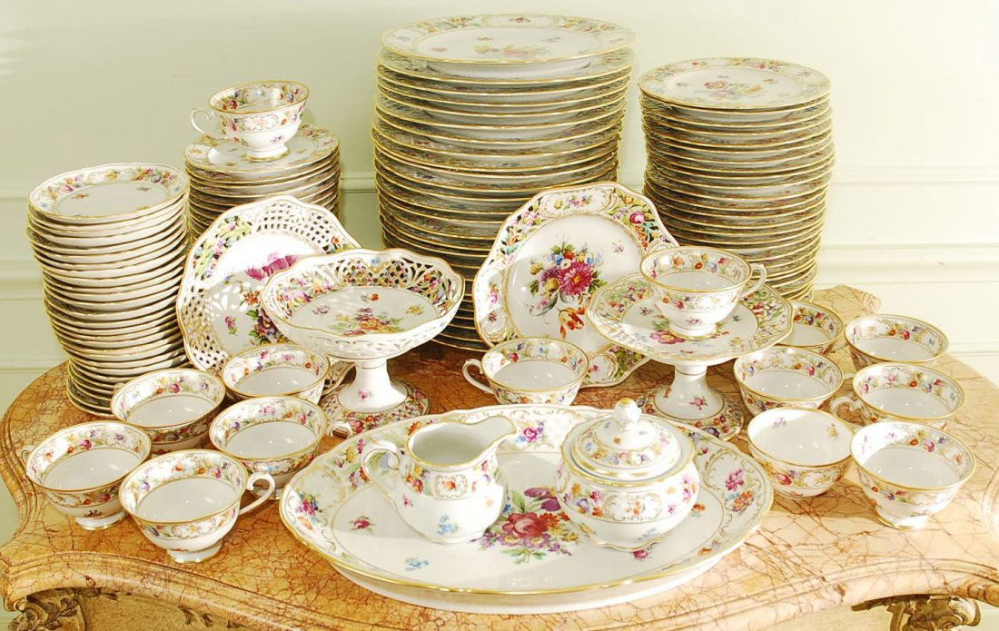 Antique Schumann Germany Empress Dresden Flowers Porcel: Over 200 pieces of vintage Schumann Germany Empress Porcelain Set in Dresden Flowers, voted best design of 20th Century. Manufacturer Status: Discontinued Circa: 1945 - 1981. Manufacturer Status: Disc