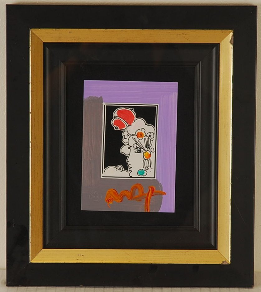 Peter Max "Lady Profile with Flowers" Signed: Peter Max, entitled: Lady Profile with Flowers, Original mixed media, hand embellished serigraph with acrylic brushstrockes on artwork of the same title. This piece has been hand signed by Peter max a