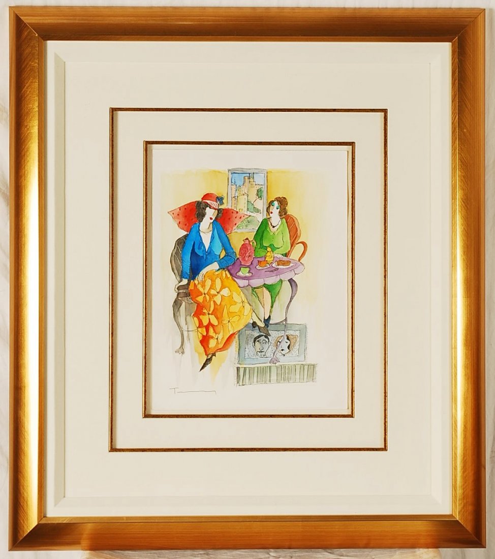 Itzchak Tarkay Original Watercolor on Paper: Itzchak Tarkay original watercolor on paper, untitled, hand signed by Tarkay. Gold leaf framed and double matted. Certificate of Authenticity included. Dimensions: 29" L x 33" W