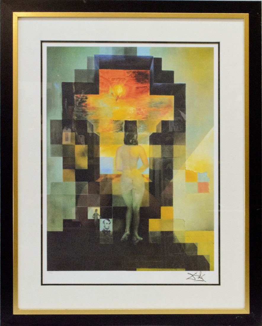 Salvador Dali "Lincoln Vision" 32"W x 40"H: Limited edition offset lithograph facsimile signed. Framed numbered 65/500. 32" x 40" Some minor scratches to very modern frame with double white and black matting.