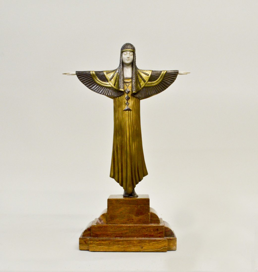 "Creed" Art Deco Bronze and Ivory Signed Sculpture On: Art deco bronze and Ivory sculpture on onyx base. Signed: D H Chiparus. "Creed" after Demetre Chiparus. Measures 17"T x 11"W
