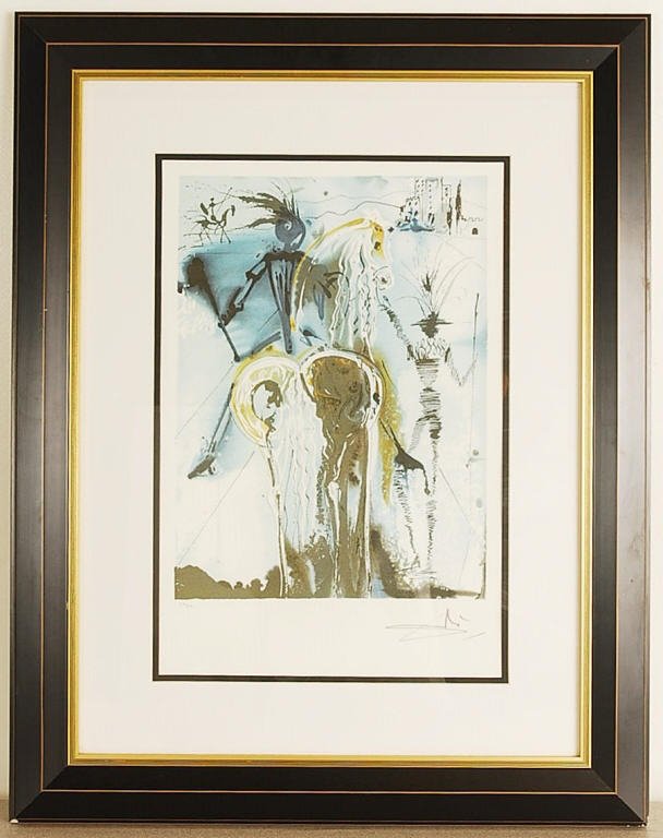 Salvador Dali "Don Quixote" Ltd Ed Lithograph: After Salvador Dali, Don Quixote (Delinean Horses) Limited edition lithograph, facsimile signed . Measures approx: 24"W x 30.5"H. COA on back. Excellent Condition: Excellent