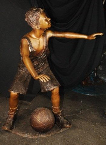 Boy Playing Basketball Bronze Statue: Life Size Bronze Statue of a Boy Playing Basketball, size appox 47 x 32 inches