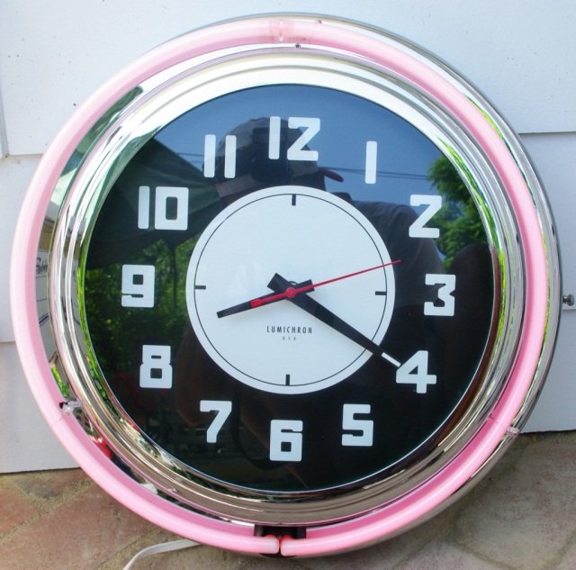 Vtg Lumichron Neon Clock 18" Diameter