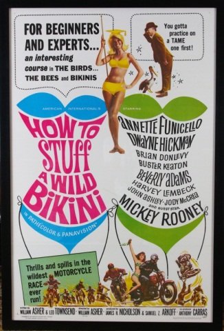Original 1963 MoviePoster "How to Stuff a Wild Bik: Original 1963 Movie Poster "How to Stuff a Wild Bikini" Framed behind plexiglass, measures approx 43 x 29 inches