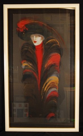 Victoria Montesinos "Hat" Hand Signed: Victoria Montesinos, "Hat". Limited Edition Lithograph. Edition of 247/300. Publish year of 1988. Hand signed and hand numbered by artist. Comes nicely matted and framed in Plexiglass. Image size of 2