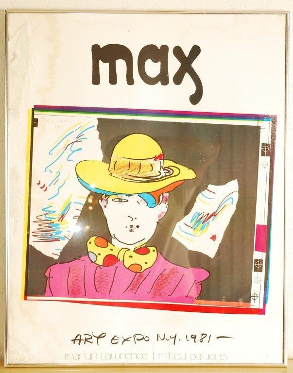 Peter Max, American, Art Expo NY 1981', H. Signed: Peter Max, American, B. 1937, 'Art Expo NY 1981', Colored Poster, Martin Lawrence Limited Editions, printed in USA, ? Peter Max 1981, hand signed and dated, Peter Max 1981', framed, not examined out o