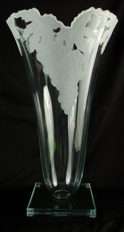 Olga P. Original Hand Made Art Deco Crystal Vase: Olga P. Original Hand Blown Art Deco Crystal Vase. Hand Signed by the artist. One of Kind. 13 (lip diameter) x 23H Inches Condition: Excellent Condition: Mint