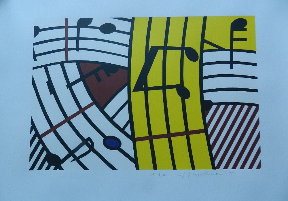 Roy Lichtenstein (1923-1997) MUSICAL NOTES: COMPOSITION II (NOT IN CORLETT) MEASUREMENTS image size 13" x 19" sheet size 22-1/4" x 27-1/4" DESCRIPTION Silkscreen printed in colours, 1995, signed and dated in pencil, numbered AP 13/30 ,(there is