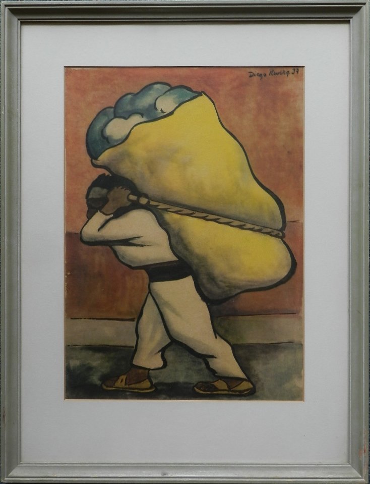 Original Diego Rivera Lithograph: Titled: "Off to Market". Signed Upper right & Dated. Measures: 21x16 inches framed, sight: 14.5x10.5 inches. Original Gallery label verso from Ferdinand Roten Baltimore, Maryland.