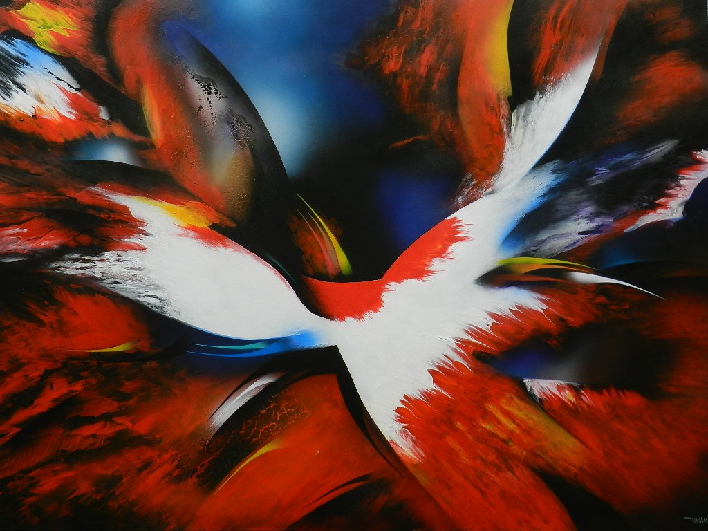 Leonardo Nierman (Mexican) Oil on Panel: SLR. Measures: 48x35.5 inches.