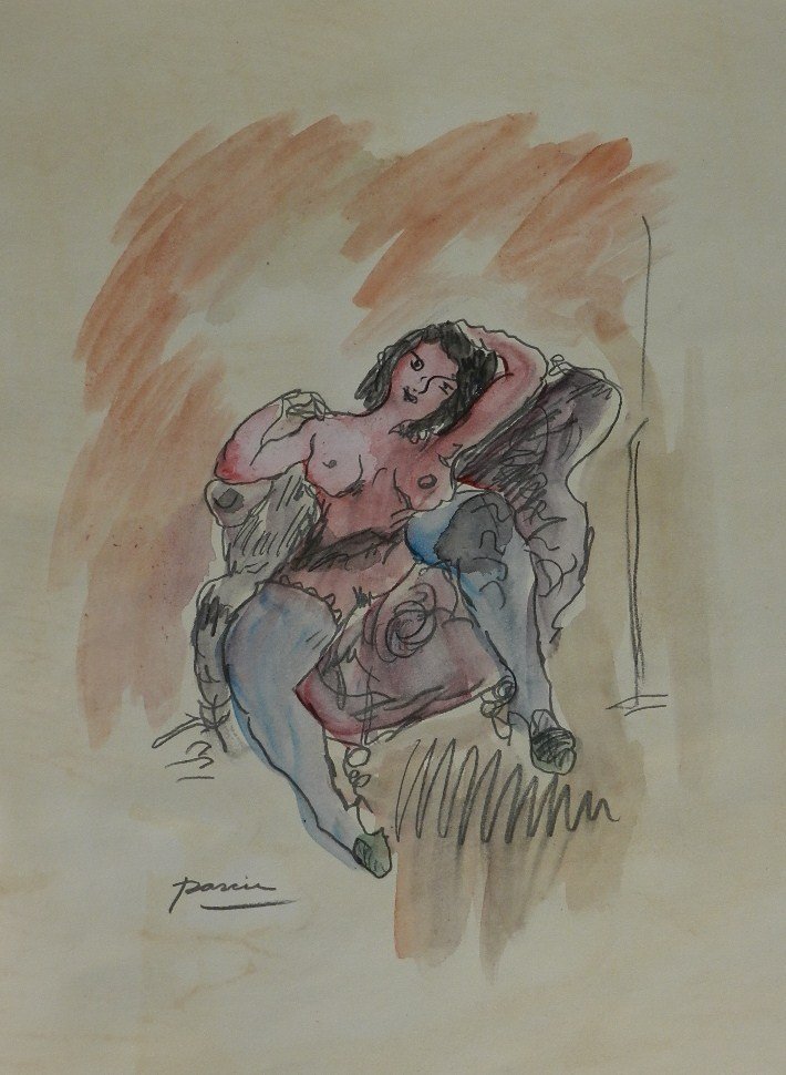 Jules Pascin (1885 – 1930) Watercolor Painting: images measures 11 x 9 inches,signed pascin L.L.,Private collection U.K.,attributed to Jules Pascin