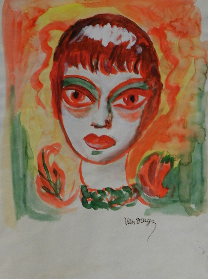 Kees van Dongen (1877 – 1968) Watercolor Painting: images measures 12 x 11 inches,signed L.R. Van Dongen,Private collection U.K.,attributed to Kees van Dongen