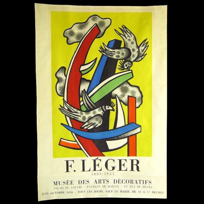 Fernand Leger 1956 Mourlot Lithograph: Fernand Leger Poster Lithograph - 1956 Print By Mourlot Paris - "1881-1955 - Musee Des Arts Decoratifs - Palais Du Louvre, Pavillon De Marsan, 107 Rue De Rivoli" "Juin - Octobre 1956, Tous Les Jours,