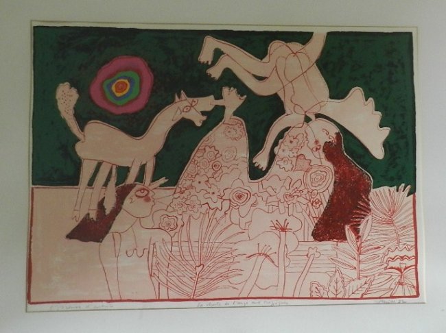 CORNEILLE (Corneille Guillaume Beverloo): measures 35 x 27 inches framed, signed L.R.in pencil and dated 72