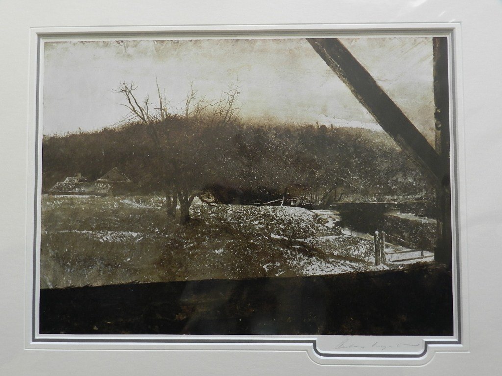 Andrew Wyeth "River Valley" Pencil Signed: Custom matted measures: 20" x 16" inches. Sight: 15" x 11" 1/2 inches. Unframed. Hand signed print. COA included.