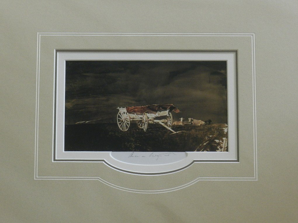 Andrew Wyeth "Big Top " Pencil Signed: Custom matted measures: 20" x 16" inches. Sight: 9" 1/2 x 5" inches. Unframed, Hand signed print. COA included.