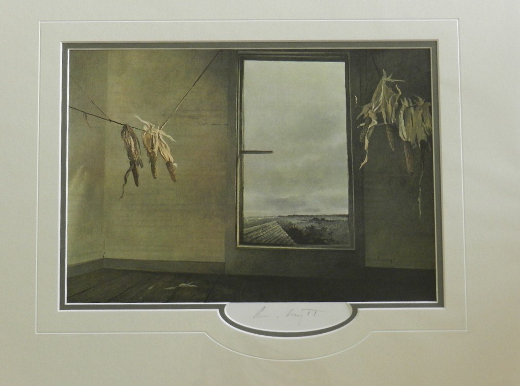 Andrew Wyeth "Seed Corn" Pencil Signed: Custom matted measures: 20" x 16" inches. Sight: 9" x 13" inches. Unframed, Hand signed print. COA included.