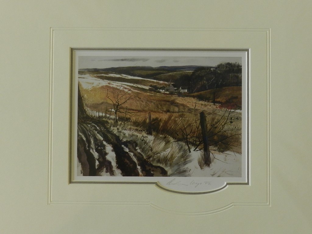 Andrew Wyeth "Winter Furrows" Pencil Signed: Custom matted measures: 20" x 16" inches. Sight: 9" x 7" inches. Unframed. Hand signed print. COA included.