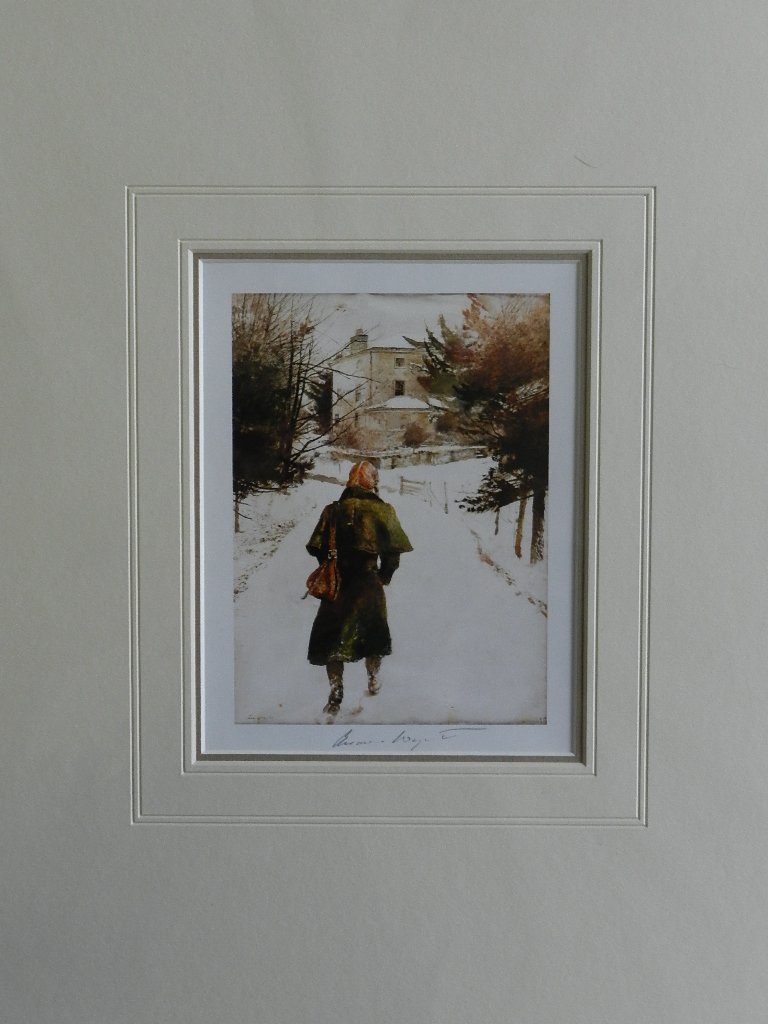 Andrew Wyeth "Title Unknown" Pencil Signed: Custom matted measures: 20" x 16" inches. Sight: 8.5"x6.5" inches. Unframed, Hand signed print. COA included.