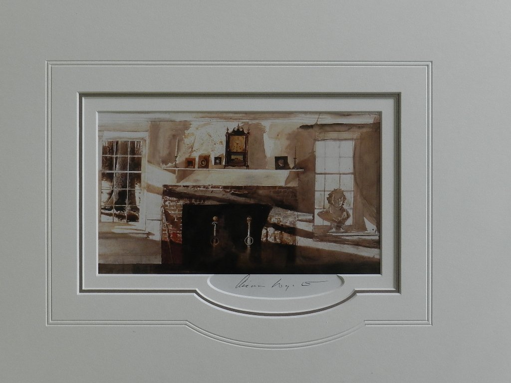 Andrew Wyeth "Study for Big Room" Pencil Signed: Custom matter measures: 20" X 16" inches, Sight: 9" x 5.5" inches. Unframed, Hand signed lithograph. COA included.