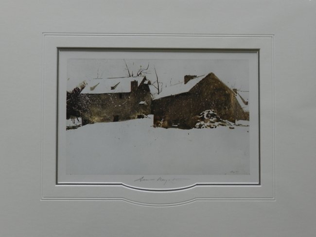Andrew Wyeth "The Granary" Pencil Sig: Custom matter measures: 20" X 16" inches, Sight: 11" x 7" inches. Four Seasons. Unframed, Hand signed Print. COA included.