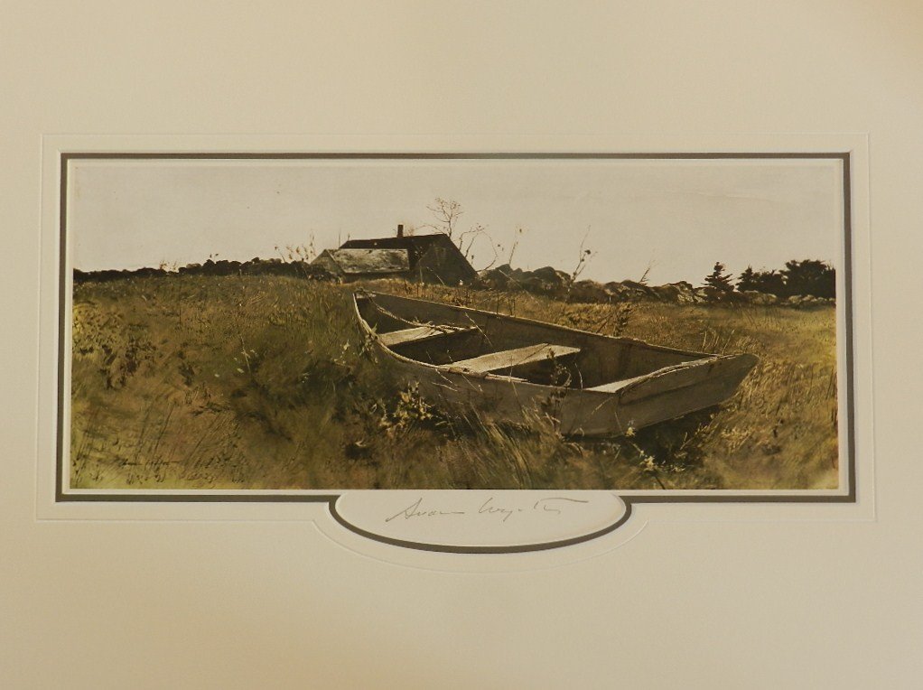 Andrew Wyeth "Teel's Island" Pencil Signed: Custom matted measures: 20" x 16" inches. Sight: 6.5x15 inches. Unframed. Hand signed print. COA included