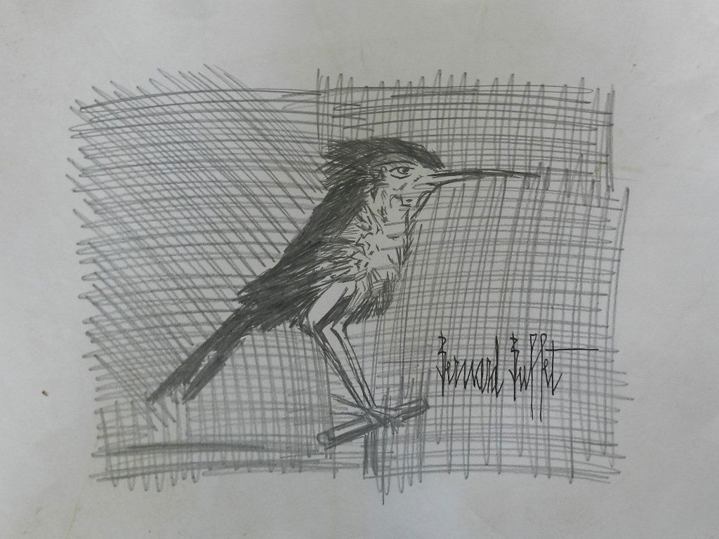 Pencil Drawing Signed Bernard Buffet: Untitled, measures: 11.5x14 inches (sheet), sight: 8x11 inches, signed lower right, attributed to Buffet