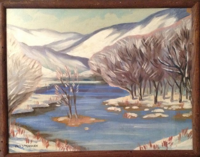 Carl Sprinchorn Oil on Board "Winter Landscape: Sight Measurements: 14" inches x 18" inches. Framed.