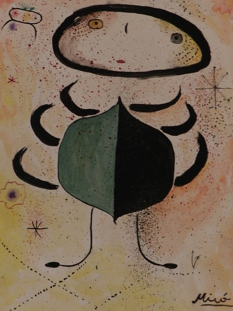 Joan Miro (1893-1983) Watercolor, After: Measures: 12" x 8.5" inches. Signed lower right.