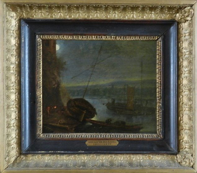 Adriaen Van Der Kabel (1621-1695) Oil on Panel: Dutch School, "Port Scene" measures: 15x17 inches framed, sight: 11x9 inches, unsigned,after