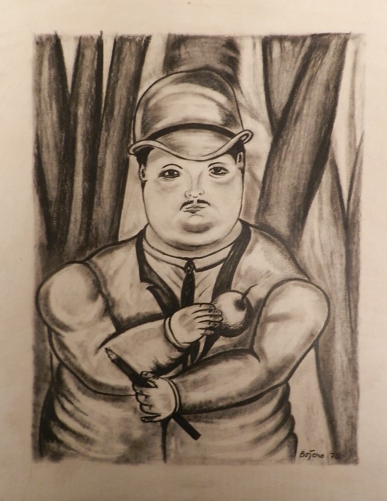 Fernando Botero (b. 1932) Pastel on Paper: measures: 20x16 inches, signed & dated lower right, "Museo De Arte Moderno De Bogota" label/stamp verso from 2000, sold as attributed to Botero