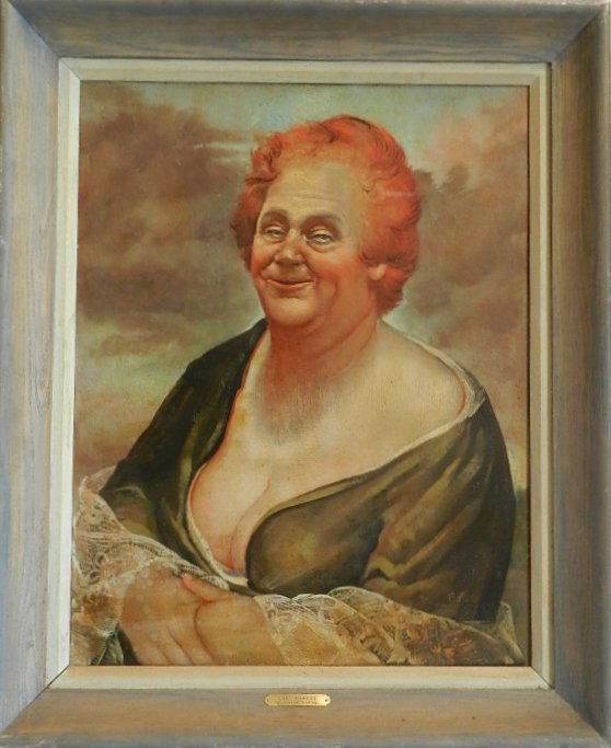 Fernando Botero (b. 1932) Oil on Board: Titled: "Lady Redhead", measures: 34x28 inches framed, sight: 28x21 inches, signed lower right, stamped verso with an old price & reads "Trust", sold as attributed to Botero.