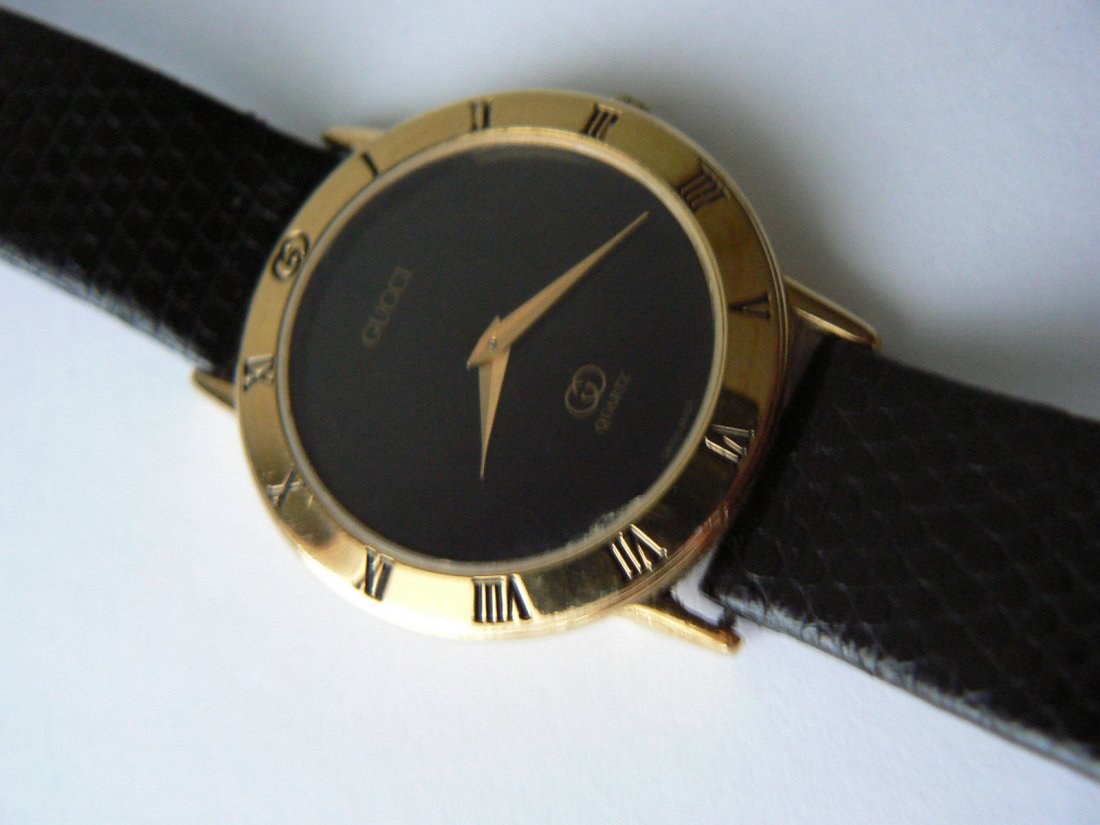 232 GUCCI Mens Black Face Watch Circa 1980's