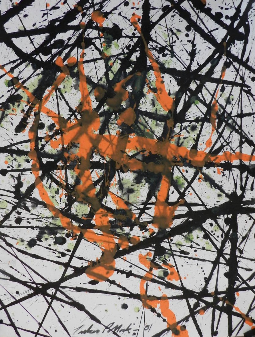 Acrylic on paper signed Jackson Pollock: measures: 18" x 24" inches. (Attributed/Manner of)