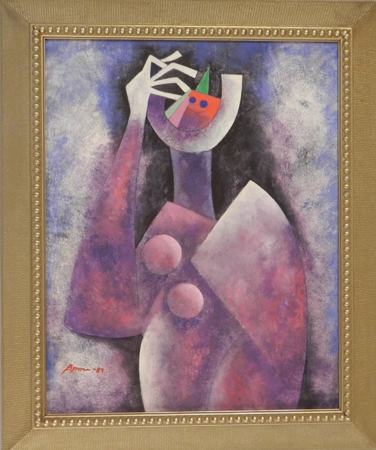 Byron Galvez (Mexican, b. 1941) Oil on Board: Measures: 24" x 20" inches, framed. Sight measures: 19" x 15" inches. Signed and dated 89 lower right.