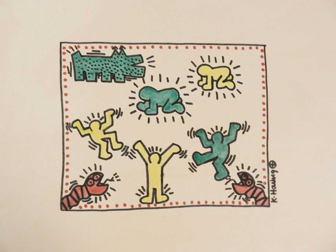Marker on paper signed Keith Haring: Measures: 13" x 22" inches, signed lower right, attributed/manner
