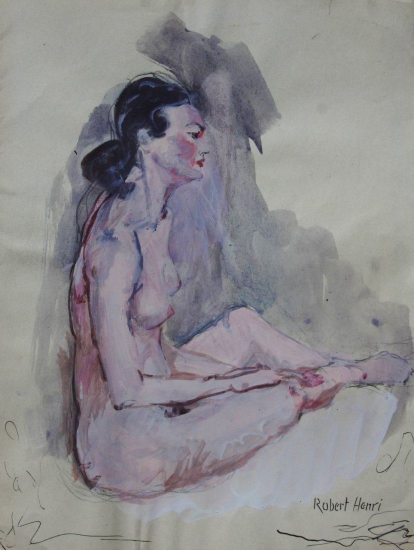 Robert Henri (1865-1925) Nude Gouache on Paper: unframed measures 12 x 9 inches, signed lower right