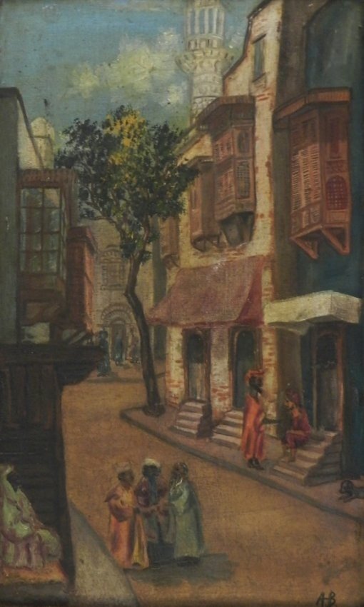 19th C. "Middle East Street Scene" Oil on Canvas
