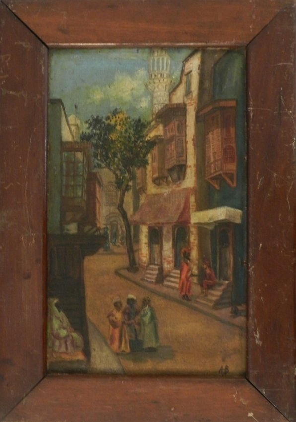 19th C. "Middle East Street Scene" Oil on Canvas - 2