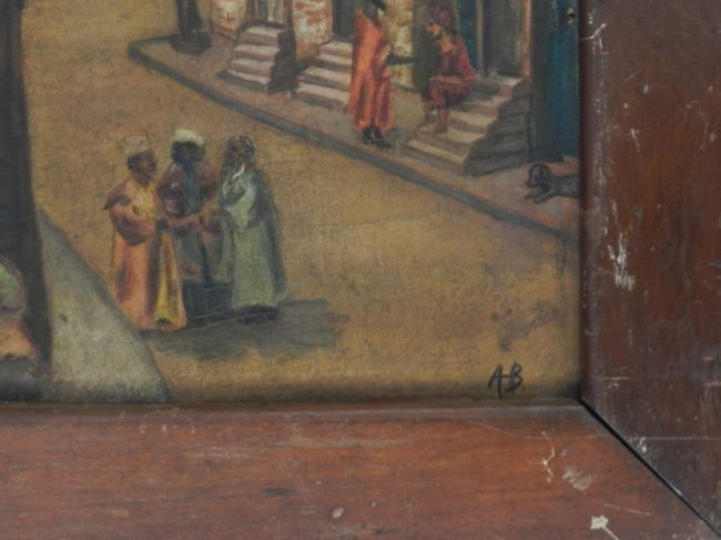 19th C. "Middle East Street Scene" Oil on Canvas - 3