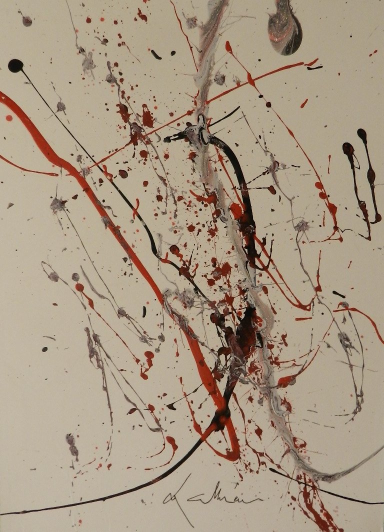 Georges Mathieu (French, B. 1921): Medium: Acrylic on paperboard Untitled Abstract Measures: 12.5 x 9.25 Signed lower middle Lot Information: This lot is being auctioned as "attributed" to the named artist, which means, that it looks
