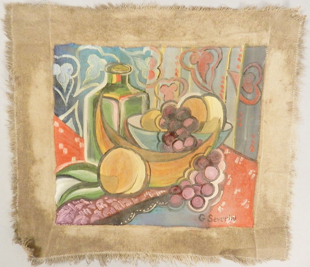 Gino Severini (Italian, 1883-1966): Medium: Oil on Canvas Fruit Still life Measures: 14 x 13 inches Signed lower right Provenance: Private Collection of a Gentleman, Bulgaria Lot Information: This lot is being auctioned as "attributed"